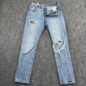 Levis 501 s Premium Jeans Womens 24x28 (Fits 26x27) Button Fly Distressed Ripped